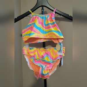 Vibrant Wave Pattern Kids Bikini Set